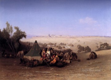  Theodore Painting - An Arab Encampment On The Mount Olives With Jerusalem Beyond Arabian Orientalist Charles Theodore Frere